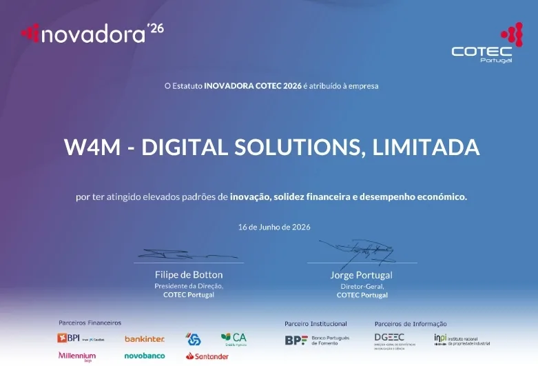 W4M distinguida com o Estatuto INOVADORA COTEC 2026